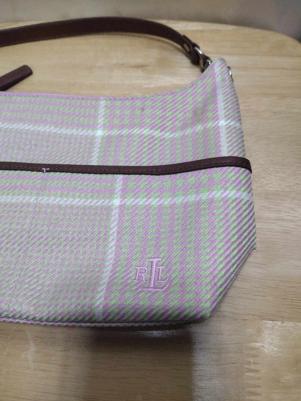 Lauren By Ralph Lauren Pink Houndstooth Baguette Shoulder Bag